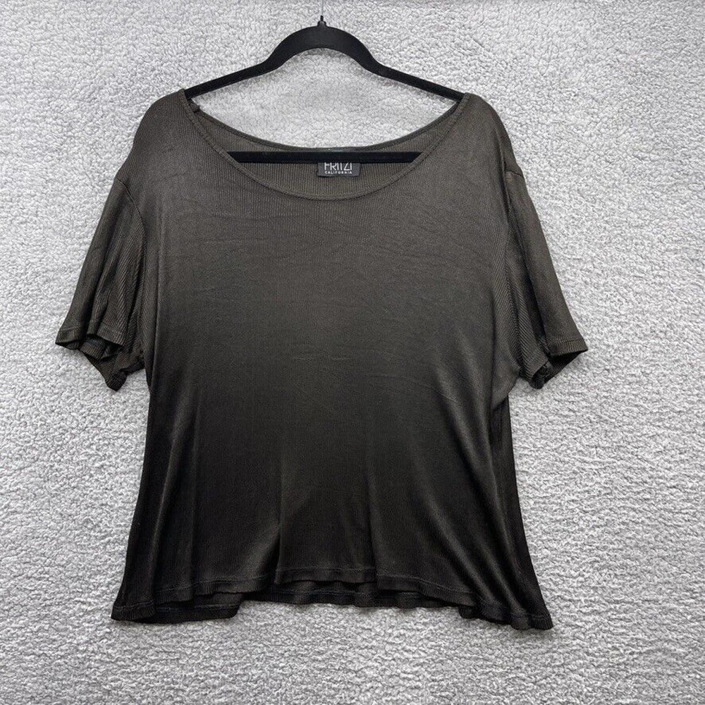 Fritzi California Womens T-Shirt Black Scoop Neck Short Sleeve Mesh Sheer Size M